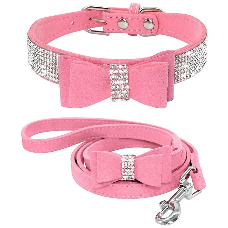 ETOPARS Rhinestone Dog Collar Leashes, Crystal Diamond Cat Dog Collar Leash Set, Cute Dazzling Dog Rhinestone Collar, Dog Collar Harness for Small & Medium Dogs XS Pink-2 - PawsPlanet Australia