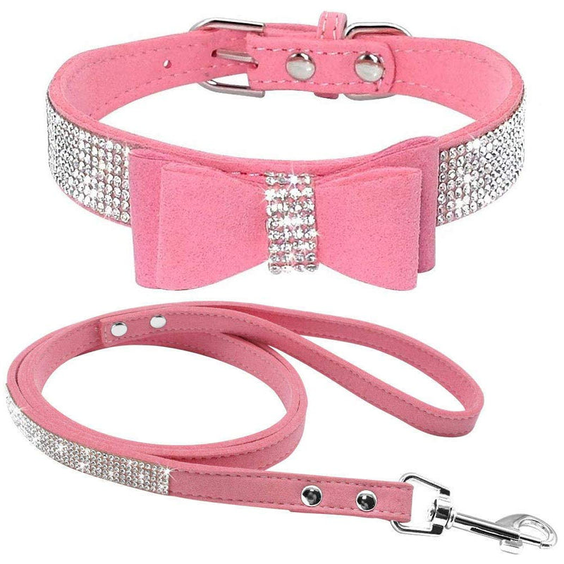 ETOPARS Rhinestone Dog Collar Leashes, Crystal Diamond Cat Dog Collar Leash Set, Cute Dazzling Dog Rhinestone Collar, Dog Collar Harness for Small & Medium Dogs Pink-1
