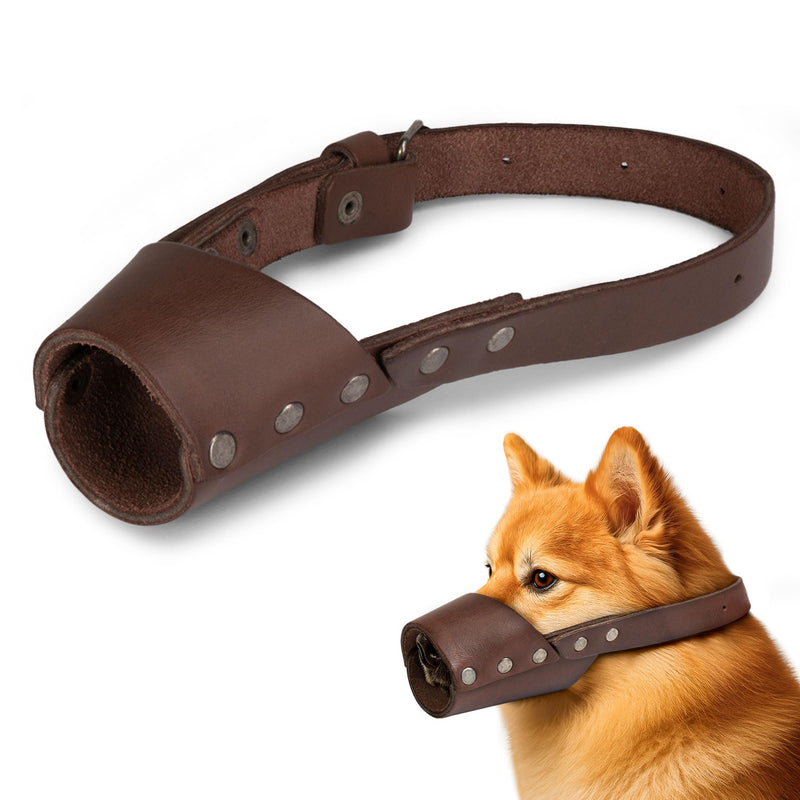 Taco Dog, Leather Dog Muzzle Guard Handmade from Full Grain Leather - Secure Training Cover, Mouth Guard Mask Prevents Biting Chewing (Bourbon Brown, Small) Bourbon Brown - PawsPlanet Australia