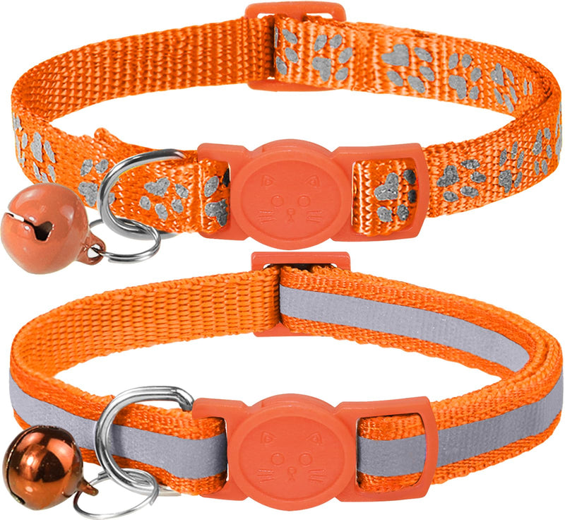 Taglory Reflective Cat Collar Breakaway with Bells, 2 Pack Girl Boy Pet Cat Collar Adjustable 7.5-12.5 Inch, Orange 7.5-12.5" - PawsPlanet Australia