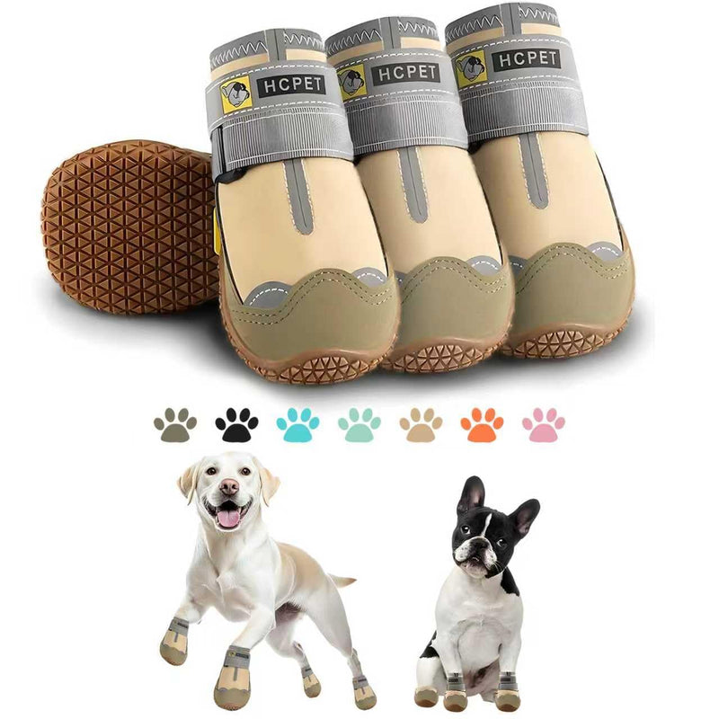 Hcpet Dog Shoes for Dogs, Dog Booties for Dogs, Anti-Slip Dog Boots & Paw Protectors for Hot Pavement Winter Snow Hiking with Reflective Straps Khaki Size 6, 4PCS Width 2.36 in - PawsPlanet Australia