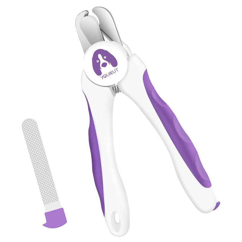 Dog Nail Clippers and Trimmers,Professional Grooming Tool with Safety Guard to Avoid Over Cutting,Free Nail File,Razor Sharp Blade,Sturdy Non Slip Handles for Large and Small Animals (Purple) Purple - PawsPlanet Australia