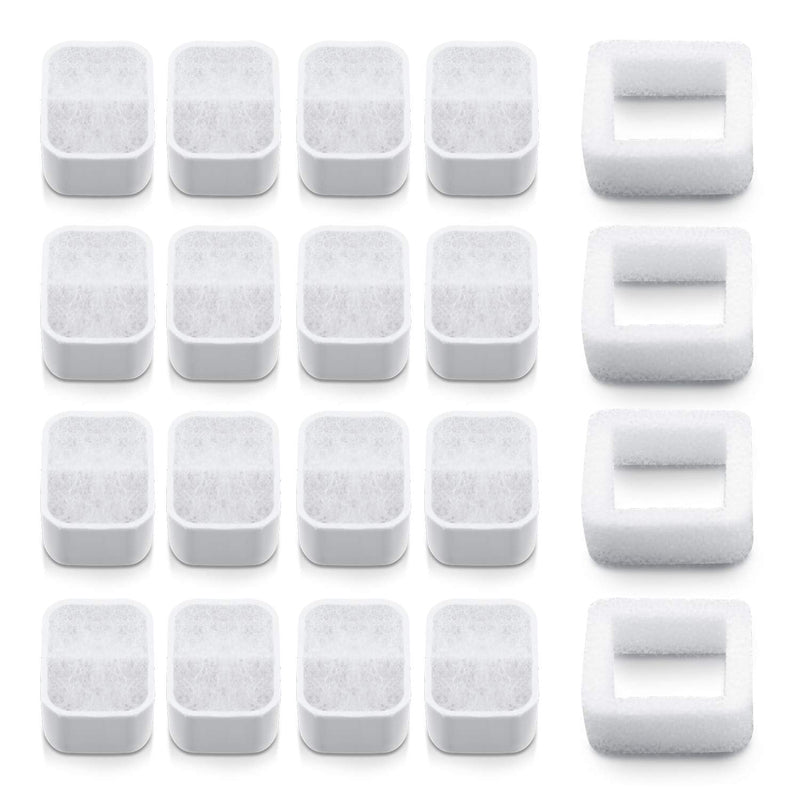 Ceramic Cat Water Fountain Replacement Filters, 16 Pack Pet Fountain Replacement Filters and 4 Pack Foam Filters for Tritone/Fiumi Ceramic Pet Lotus Ceramic Pet Drinking Fountain