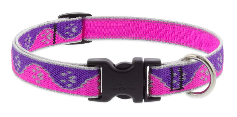 Lupine Large Reflective Dog Collar 3/4" Wide Pink Paws Adjusts from 15" to 25" 3/4"w; 15-25" - PawsPlanet Australia