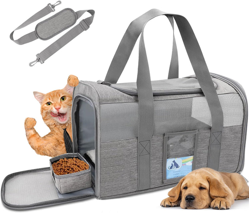 Refrze Cat Carrier,Dog Carriers for Small Dogs Medium Cats Pet Carrier up to 15 Lbs, TSA Airline Approved Cat Carrier Soft, Cat Dog Crate Travel Bag,Grey 17.0"L x 12.0"W x 11.0"H Grey - PawsPlanet Australia
