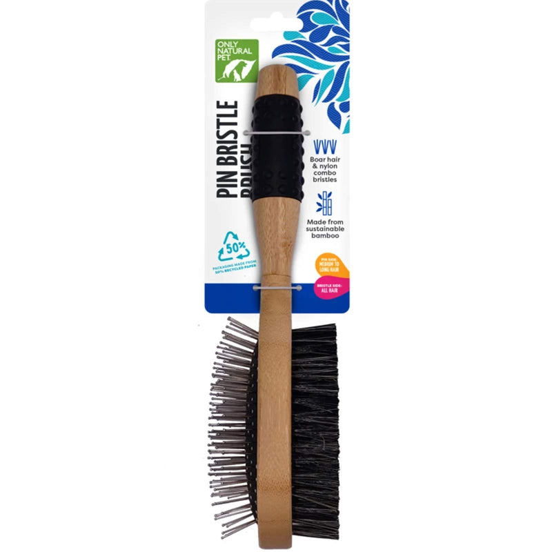 Only Natural Pet Pin & Bristle Brush with Bamboo Handle for Dogs - Double Sided Boar Hair and Nylon Bristles for Grooming, Detangling, and Shedding - Short, Medium or Long Hair - PawsPlanet Australia