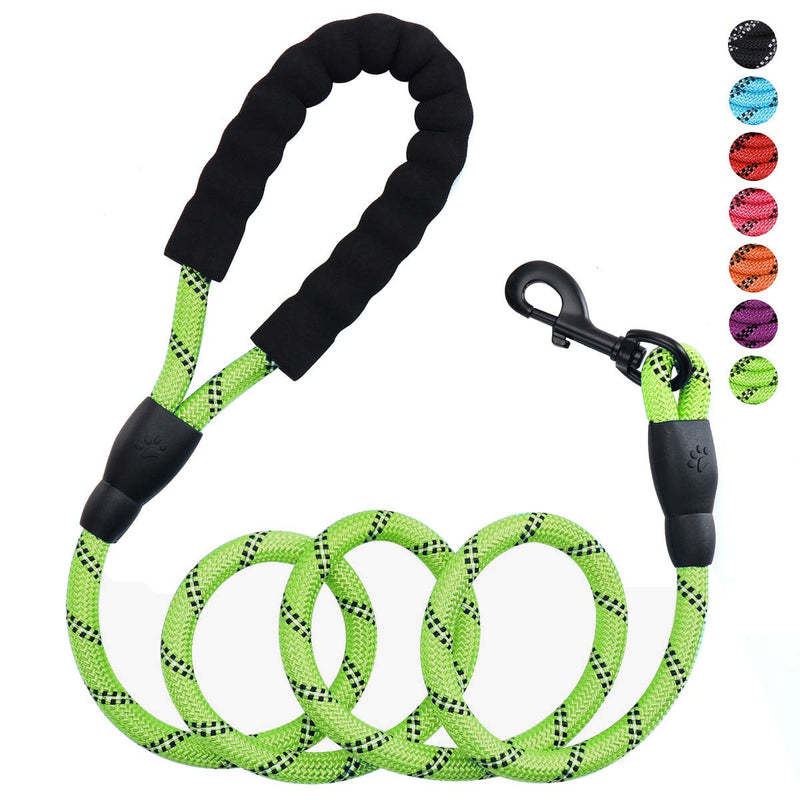 5ft 1/2in Strong Green Dog Leash - Highly Reflective Heavy Duty Rope Leash with Soft Padded Anti-Slip Handle - for 18-120 lbs Dogs 1/2" x 5 FT(18~120 lbs.) Light Green - PawsPlanet Australia