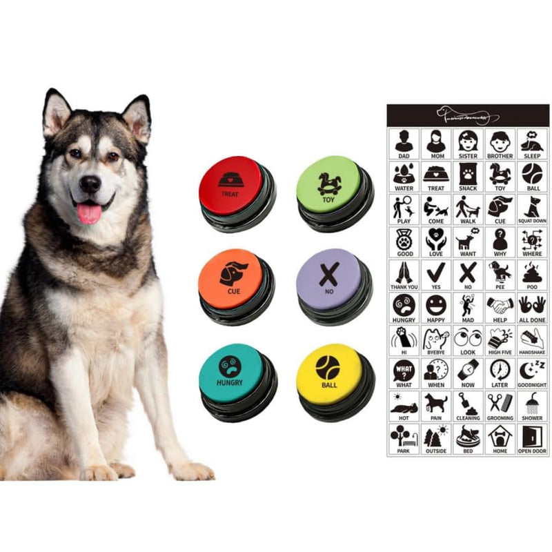 RIBOSY Set of 6 Dog Buttons, Recordable Button, Dog Training Buzzer with 50 Stickers, Record Playback Your Own Message to Teach Your Dogs Voice What They Want - PawsPlanet Australia