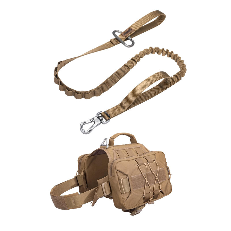Dog Pack Hound Saddle Bag Backpack with 2 Capacious Side Pockets & Tactical Bungee Leash Military Adjustable Dog Leash Quick Release Elastic Leads Rope - PawsPlanet Australia