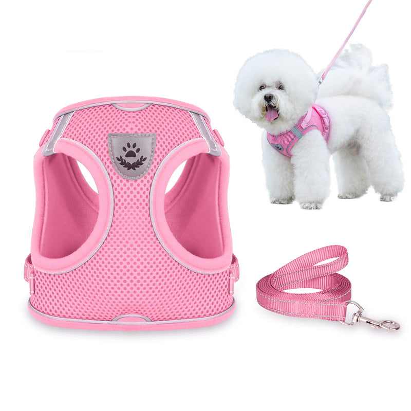 Dog Harness and Leash Set for Walking, Escape Proof Vest Harness with Soft Mesh, Adjustable Velcro, Reflective Strips for Kitten Cats and Puppy Dogs S(Chest:11.8"-13.4") Pink - PawsPlanet Australia