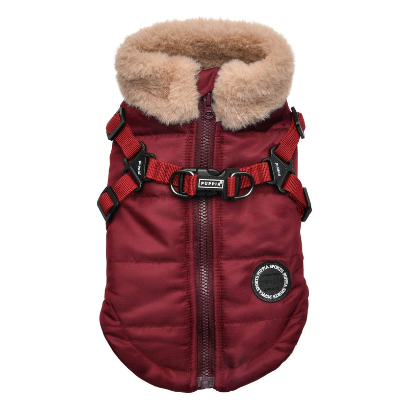 Puppia Donavan Winter Dog Coat with Integrated Harness No Pull Cold Weather Waterproof Warm Fleece Back Zipper for Small & Medium Dog, Wine, X-Large - PawsPlanet Australia