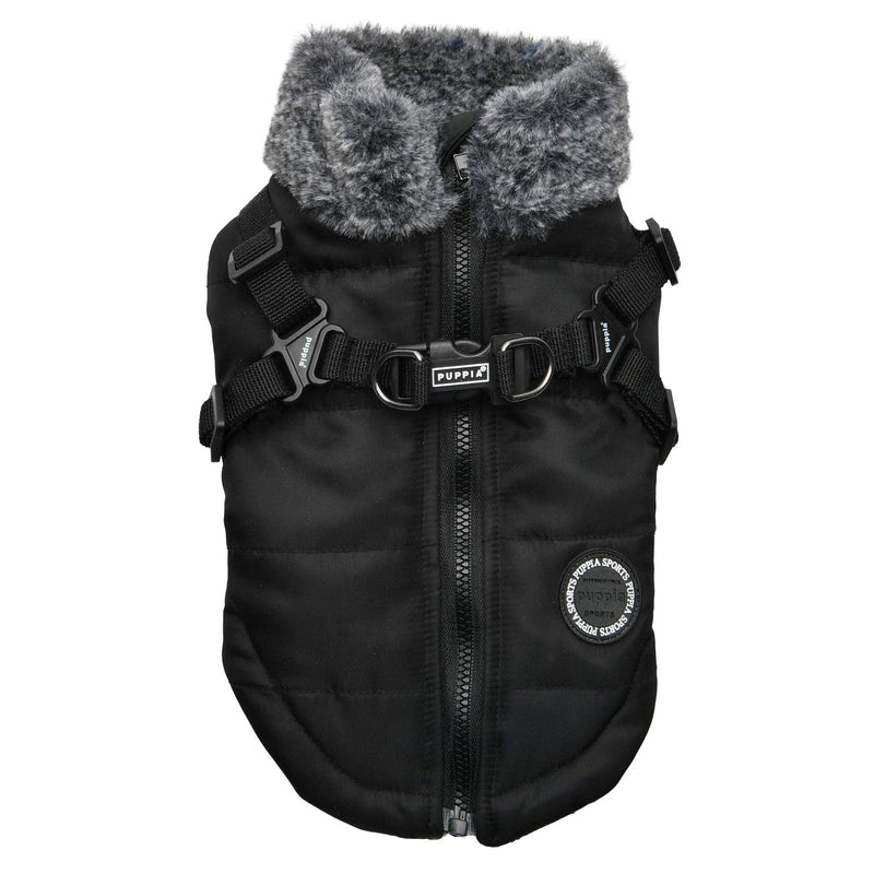 Puppia Donavan Winter Dog Coat with Integrated Harness No Pull Cold Weather Waterproof Warm Fleece Back Zipper for Small & Medium Dog, Black, Medium - PawsPlanet Australia