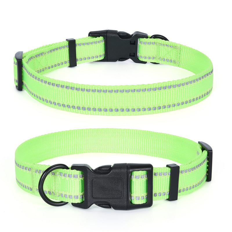 Mile High Life | Night Reflective Bands Nylon Thick Fabric Dog Collar | Fluorescence self-Luminescence | Variety Colors and Pattern Selections Medium (Pack of 1) Self-Luminescence Lime - PawsPlanet Australia