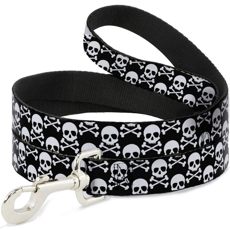 Buckle-Down Pet Leash, Dog Leash, Skull Cross Bones Staggered Black White, 4 Feet Long 0.5 Inch Wide 4 Feet Long - 1/2" Wide - PawsPlanet Australia