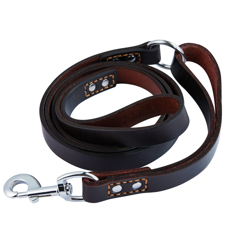 Leather Dog Leash Traffic 6ft Heavy Duty Training for Large Medium Small Breed Dog Brown Double Handle Pet Leashes (6FT * 4/5", Brown) 6FT * 4/5" Dark Drown - PawsPlanet Australia