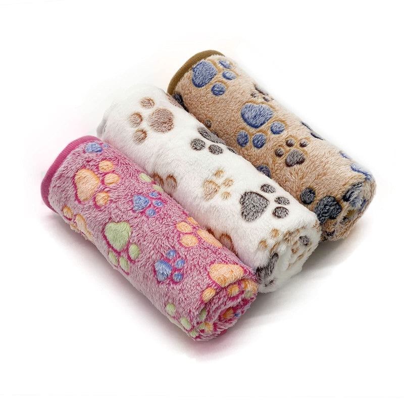 SORKUT 1 Pack 3 Puppy Dog Blankets Super Soft Warm Sleep Mat Fluffy Premium Fleece Pet Blanket Flannel Throw for Dog Puppy Cat - Paw Print Beige/Pink/Brown Large(40"x30") Large(40"x30") - PawsPlanet Australia