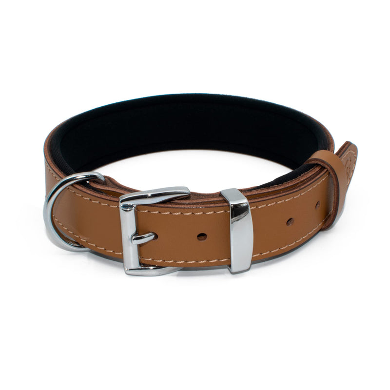 Vegetable-Tanned Leather Dog Collar for Large Dogs - Heavy Duty and Luxury Design Dog Collars (S: 1.2” Wide for 16.5”-19.5” Neck, Brown-Tan) S: 1.2” Wide for 16.5”-19.5” Neck - PawsPlanet Australia