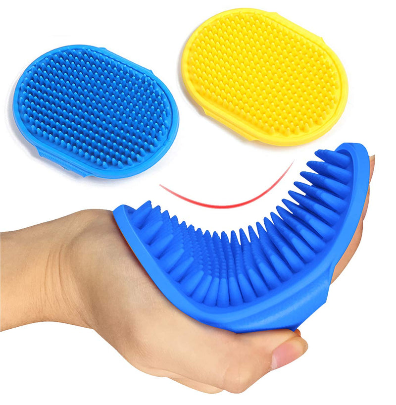 Dog Grooming Brush, Pet Shampoo Bath Brush Shedding Soothing Massage Rubber Comb with Adjustable Ring Handle for Long Short Haired Dogs and Cats 2pcs Blue & Yellow - PawsPlanet Australia