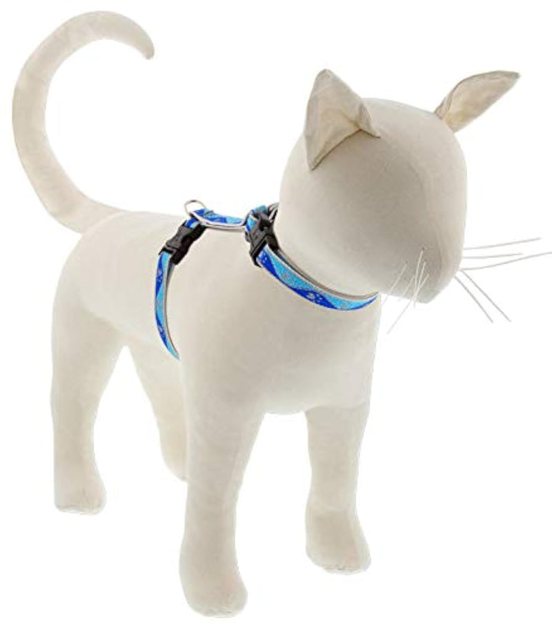 Lupine Reflective Cat and Small Pet H-Style Harness in 1/2" Wide Blue Paws with 9" to 14" Adjustable Girth 1/2" wide; 9-14" girth - PawsPlanet Australia