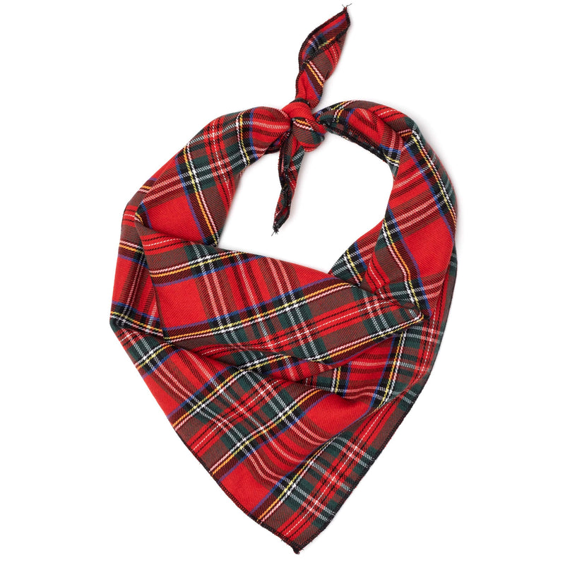 THE WORTHY DOG Classic Tie-On Dog Bandana – Soft Cotton Flannel Square Pet Bandana, Plaid III Pattern, Red, Small Plaid III -Red - PawsPlanet Australia