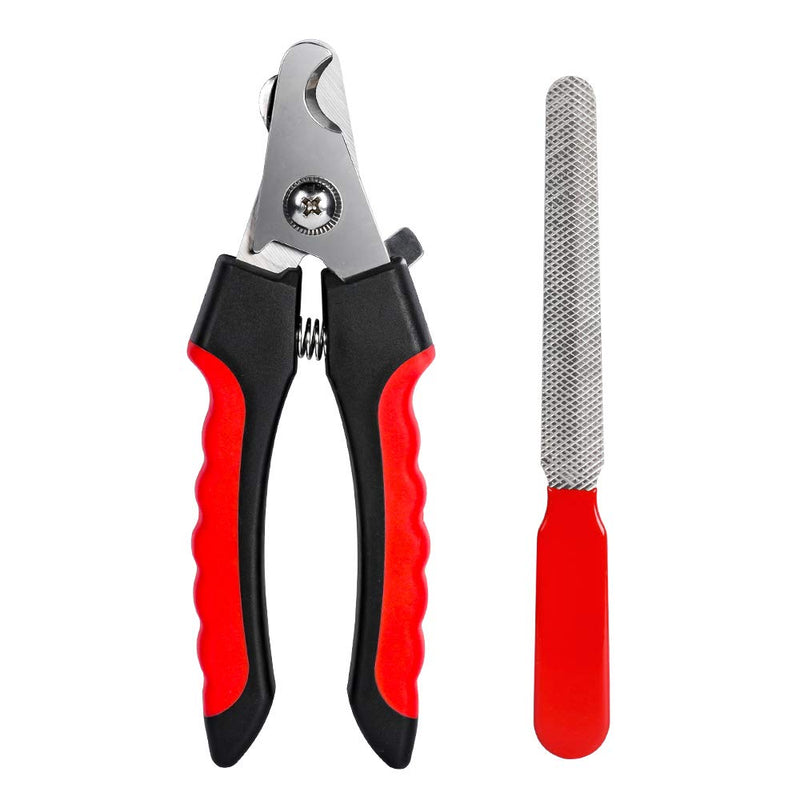 Dog Nails Clippers Trimmer with Safety Guard to Avoid Over-Cutting, Razor Sharp Blades with Bonus Dog Nail File, Cat Claw Clippers with Sturdy Non Slip Handles for Pets Dog Cat（Red & Black） Red & Black - PawsPlanet Australia