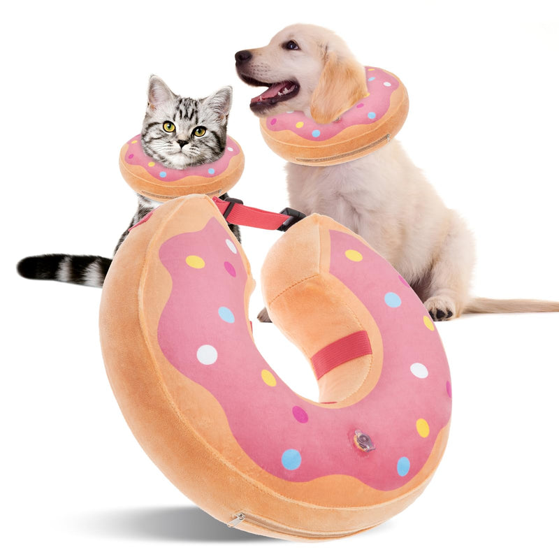 BINGPET Protective Dog Cone Collar,Soft Recovery Pet Cone for Dogs Cats,Washable Protective Recovery Collar for Large Medium Small Dogs,Inflatable Dog Cone,Adjustable Pet Recovery Cone After Surgery Donut Pink X-Large(Neck:17"-22") - PawsPlanet Australia