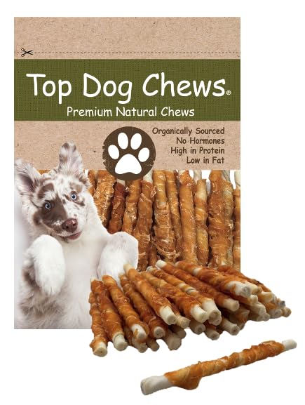 Top Dog Chews - All Natural Chicken Wrapped Rawhide Dog Twists (50 Pack), Natural Chew Sticks for Healthy Teeth and Happy Dogs, Delicious Dog Treats for Canine Dental Care 1 Count (Pack of 50) 50.0 - PawsPlanet Australia