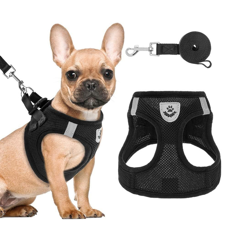 PAWCHIE Puppy Harness and Leash Set - Soft Mesh Dog Vest Harness, Reflective & Adjustable Harness for Small to Medium Dogs, Cats and Puppies,Easy Walk Comfortable Pet Harness with Handle (5-10 lbs) X-small (Pack of 1) Black - PawsPlanet Australia