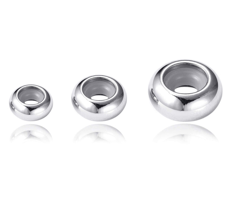 30pcs 3 Size Stainless Steel Rubber Inside Stopper Beads Rondelle Metal Slider Spacer Beads for Charm Bracelet Necklace Jewelry Making - PawsPlanet Australia