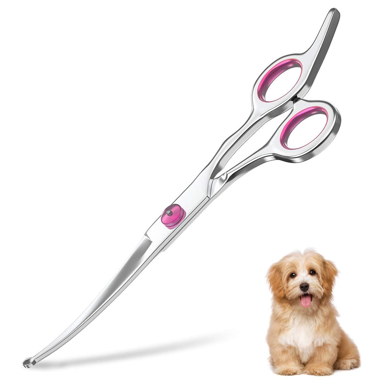 Petsvv 7.5" Curved Dog Grooming Scissors with Safety Round Tips, Light Weight Professional Pet Grooming Shears Stainless Steel for Dogs Cats Pets Curved Scissor-Pink - PawsPlanet Australia