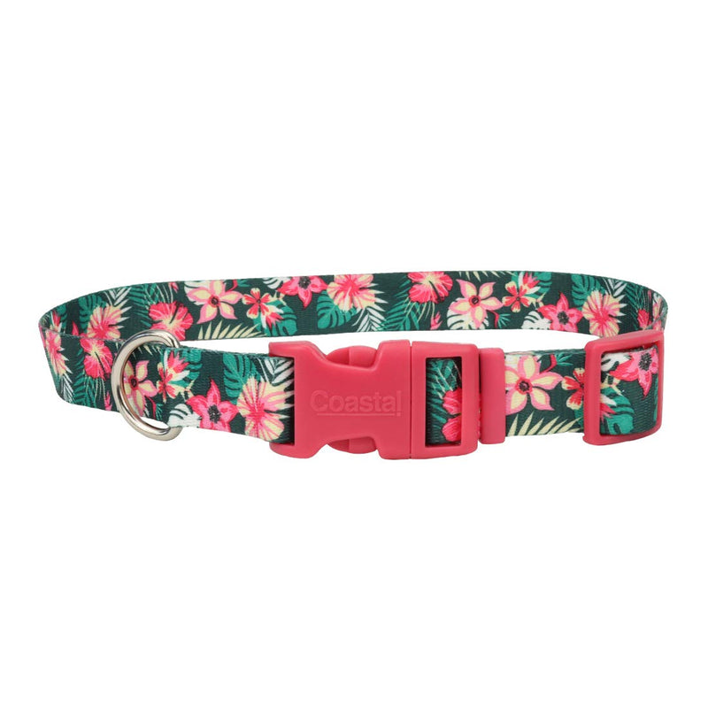 Coastal Pet Styles Adjustable Dog Collar - Stylish Patterned Fabrics - Snap-Lock Buckle - Adjustable Dog Collar - for Small, Medium or Large Dogs - Hunter Tropical Flower - 3/8" x 08"-12" - PawsPlanet Australia