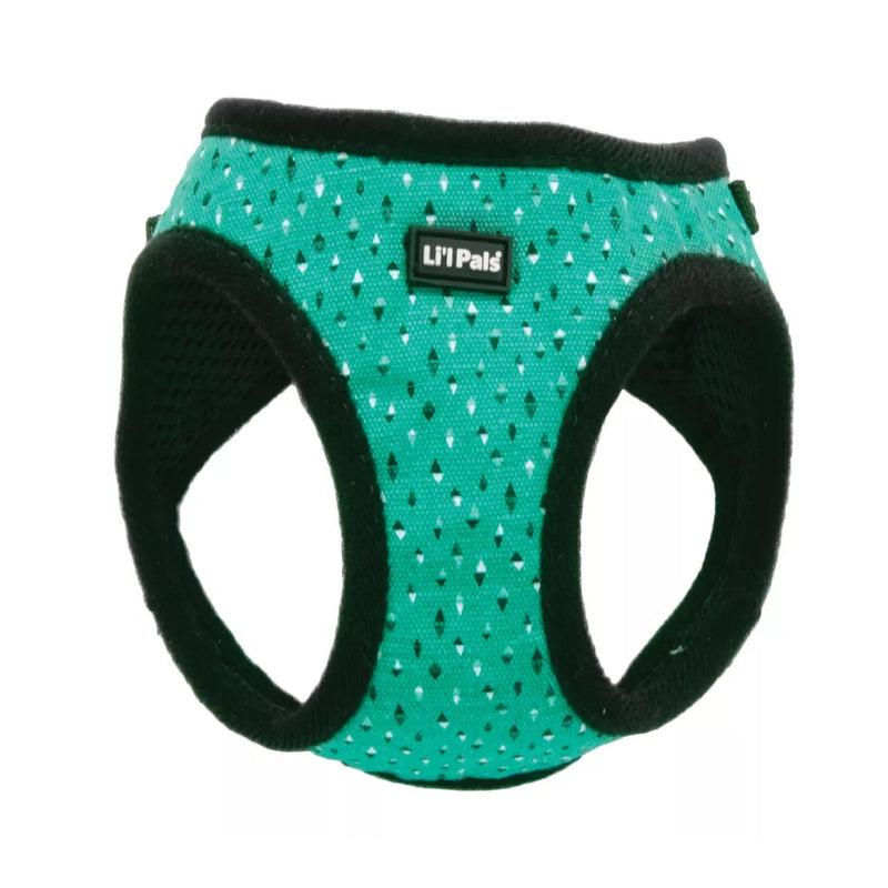 Coastal - Li'l Pals Canvas Dog Harness - Teal and Grey Diamonds - 3/8" x 10"-12" - PawsPlanet Australia