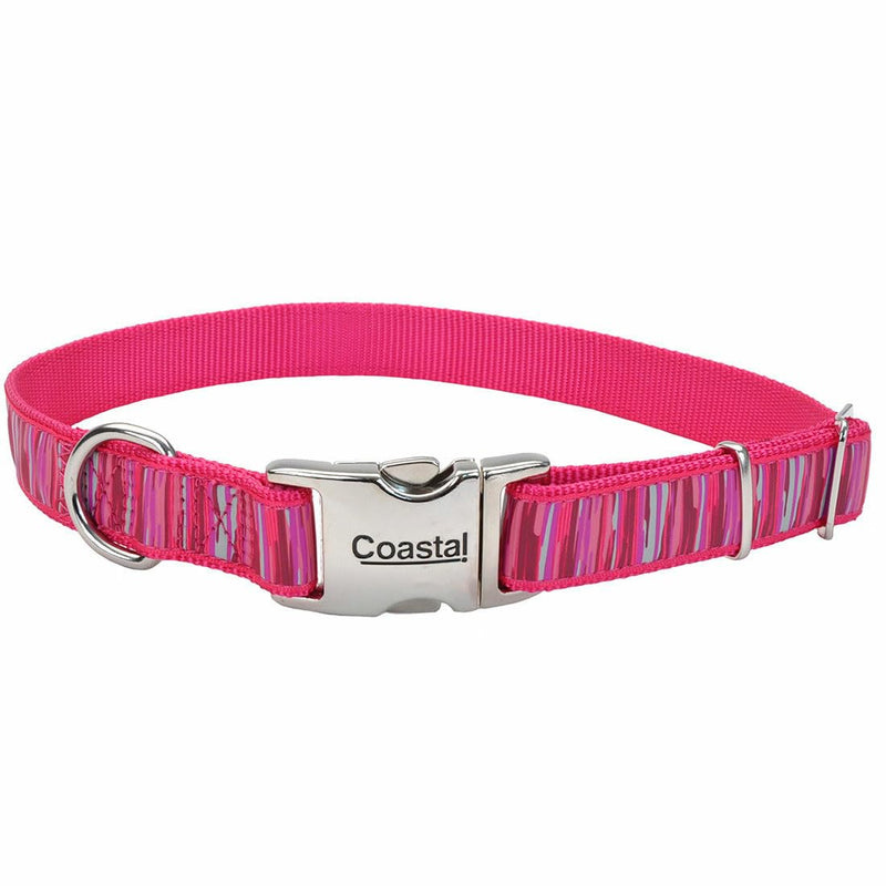 Coastal Pet - Ribbon - Adjustable Dog Collar with Metal Buckle, Pink Flamingo Stripe, 5/8" x 08"-12" 5/8" x 8"-12" (Pack of 1)