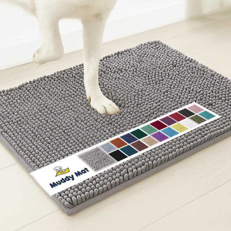 Muddy Mat® | Super Absorbent Door Mat Indoor, Microfiber Quick Dry Chenille Entryway Rug, Non-Slip Front Door Mat, Indoor Mats for Entryway, Machine Washable Pet Rug, Grey 30"x19" 19" x 30" - PawsPlanet Australia