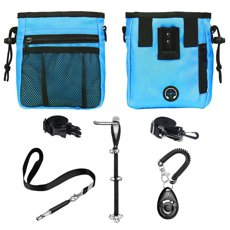 4-in-1 Dog Training Set, Puppy Training Treats- Dog Treat Training Pouch, Dog Whistle, Dog Doorbells, Dog Clicker, Ideal Gift for First Time Pet Owners, Training Dog Owners (Blue) Blue - PawsPlanet Australia