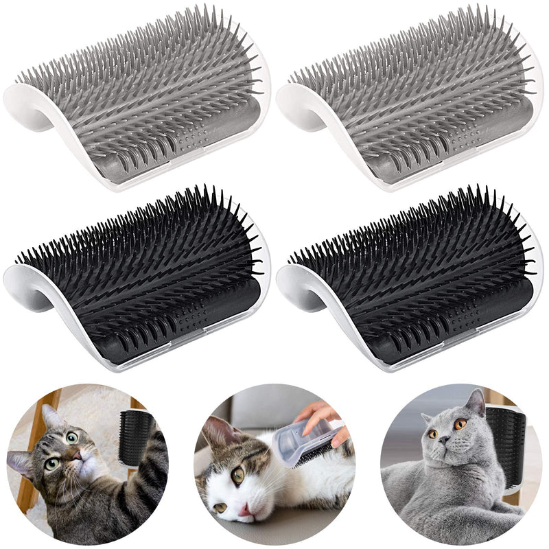 Cat Self Groomer Arch 4PCS Self Cleaning Slicker Brush Upgraded Cat Brushes Wall Corner for Shedding Grooming, Softer Massager Comb Interactive Toy for Short Long Haired Cats Fur Pets Dog Kitten Puppy Gray+Gray+Black+Black - PawsPlanet Australia