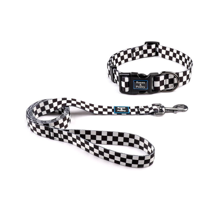 Roses&Poetry Dog Collar and Leash for Small,Adjustable Durable 5ft Puppy Leash Collar for Dog Training Lead（Black & White-S） Black & White S - PawsPlanet Australia