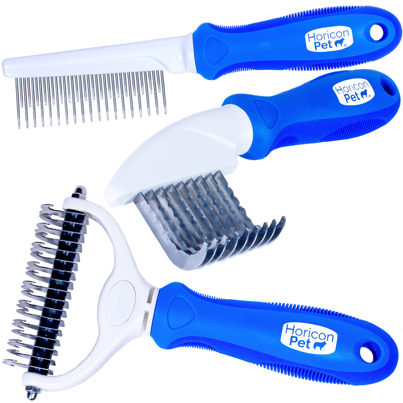 Ultimate Pet Dematting & Deshedding Set - 3 in 1 Grooming Tool Set - Dual Sided Undercoat Rake, Dematting Razor Comb & Detangling Pet Comb 3 Piece Set - PawsPlanet Australia
