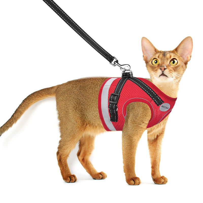 Cat Harness and Leash for Walking, Escape Proof Soft and Breathable Adjustable Vest Harness for Cats, Lightweight Easy to Control Medium Dog Kitten Harness, Comfortable Outdoor Jacket M (Chest: 12" - 14") Red - PawsPlanet Australia