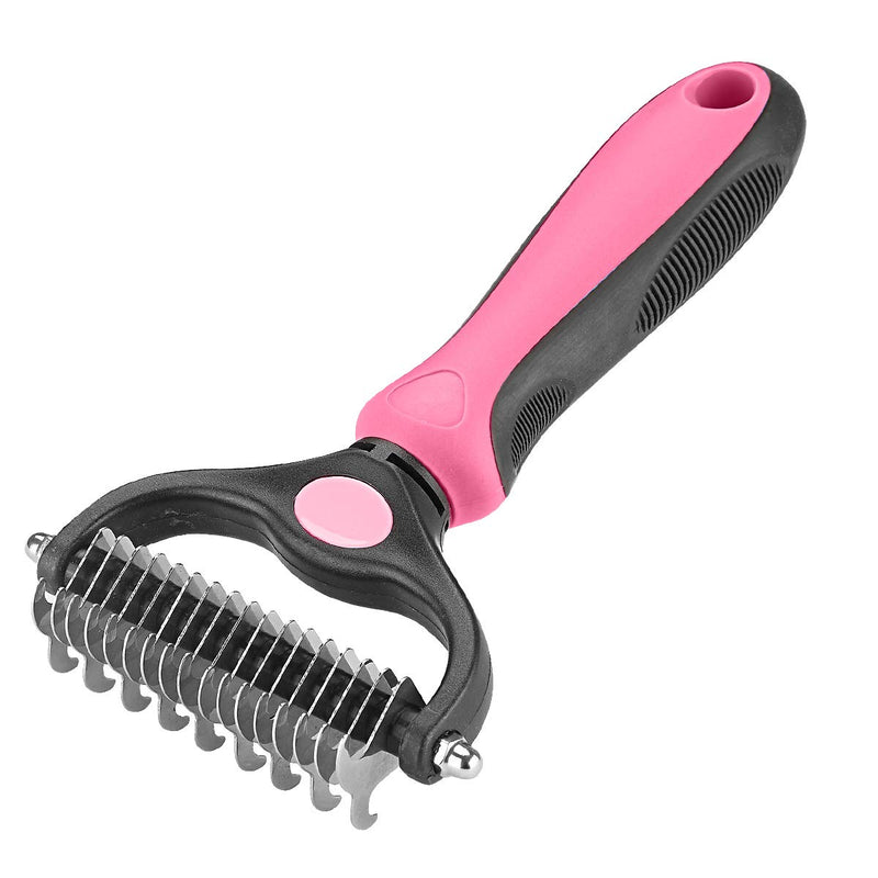 Pet Grooming Tool - 2 Sided Undercoat Rake for Cats and Dogs - Safe Dematting Comb for Easy Mats & Tangles Removing - No More Nasty Shedding and Flying Hair pink other - PawsPlanet Australia