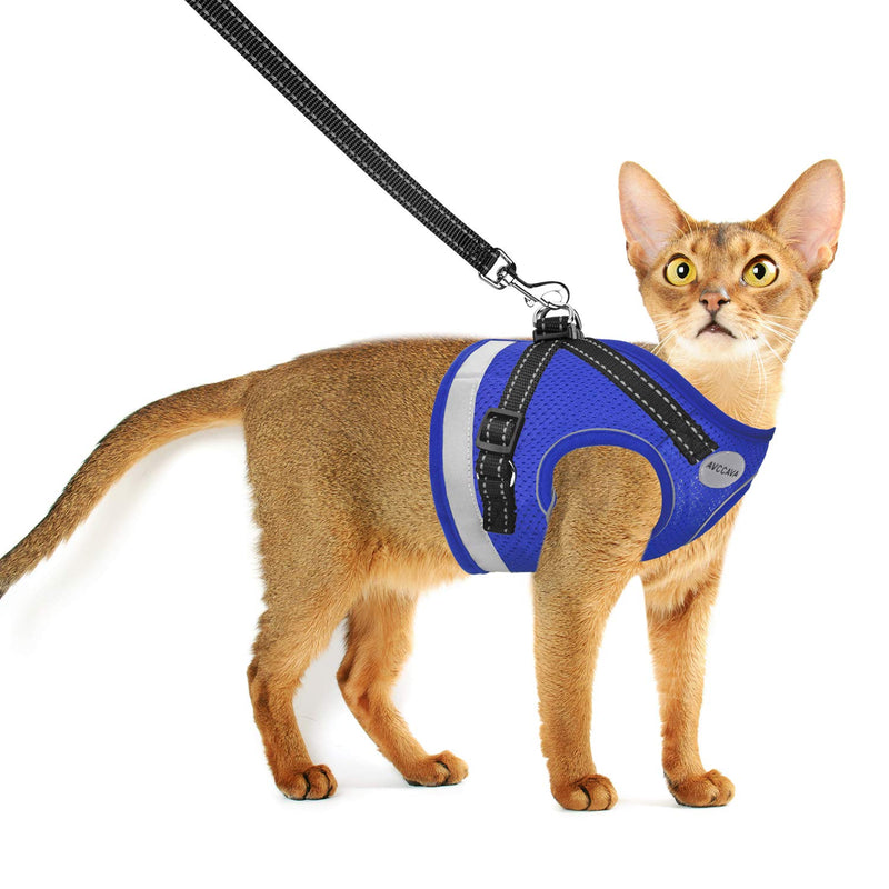 Cat Harness and Leash for Walking, Kitten Escape Proof Harnesses, Adjustable Reflective Puppy Harness with Leashes Set, Easy Adjustable Soft net Breathable Pet Safety Vest XS (Chest: 6" - 8") Blue - PawsPlanet Australia