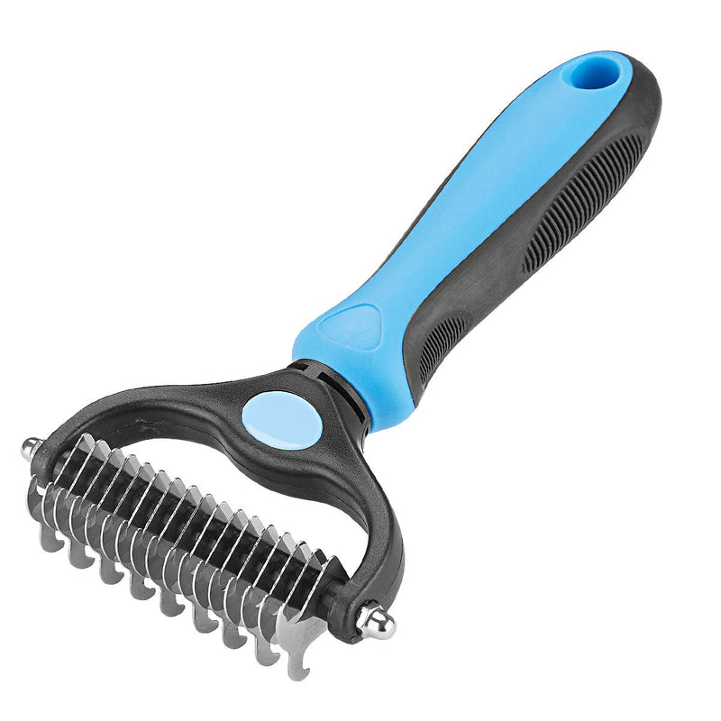 Pet Grooming Tool - 2 Sided Undercoat Rake for Cats and Dogs - Safe Dematting Comb for Easy Mats & Tangles Removing - No More Nasty Shedding and Flying Hair blue other - PawsPlanet Australia