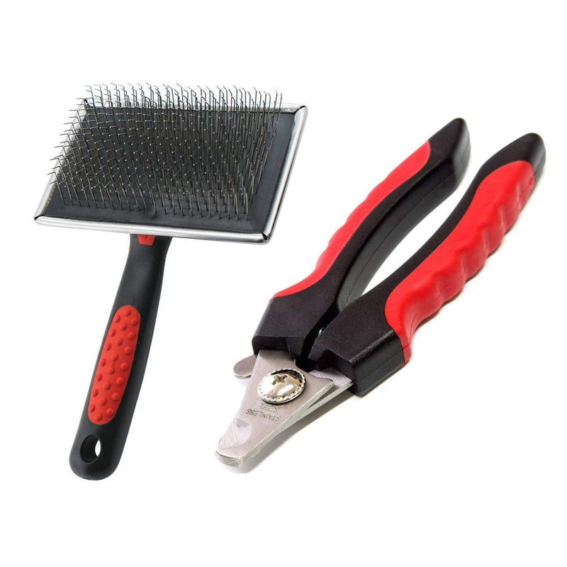 Paw Brothers Stainless Steel Slicker and Large Nail Clipper Bundle - PawsPlanet Australia