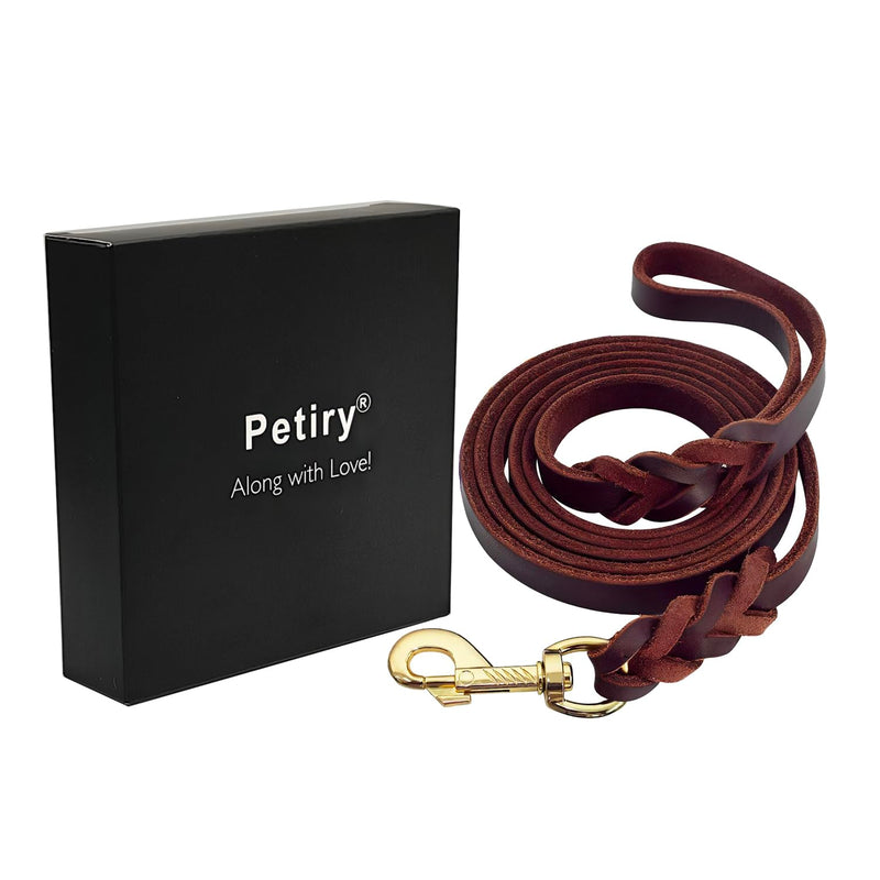 Genuine Leather Dog Leash, Braided Heavy Duty Leash,Soft and Durable for Small Medium Large Dogs Walking and Trainning 5.5 Feet 5.5 feet*1/2" Brown-1/2" - PawsPlanet Australia