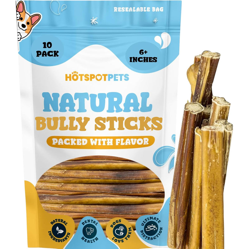 hotspot pets Bully Sticks 6 Inch- 10 Pack- Premium Natural Long Lasting Bully Sticks for Medium Dogs Beef Pizzle Treats - Low Odor, Grain Free Fully Digestible Rawhide Alternative Stix 6'' Standard (10 Pack)