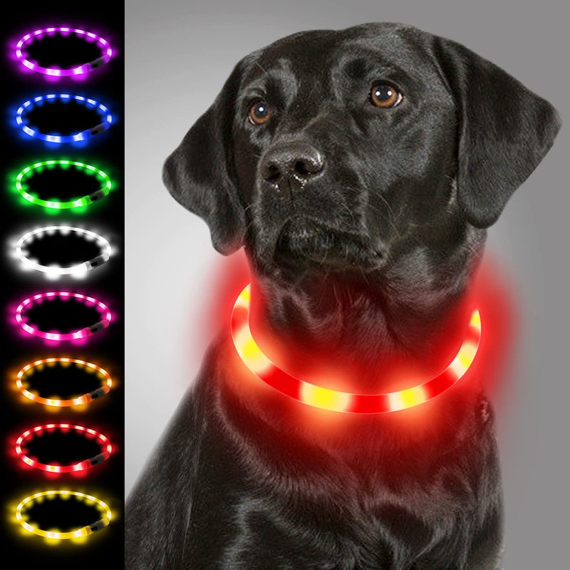 Joytale Light Up Dog Collar, Rechargeable Rainproof LED Collar for Night Walking Safety, Soft Silicone Glow in The Dark, Suitable for Small Medium Large Dogs, Red 8-27.5 Inch (Pack of 1) - PawsPlanet Australia