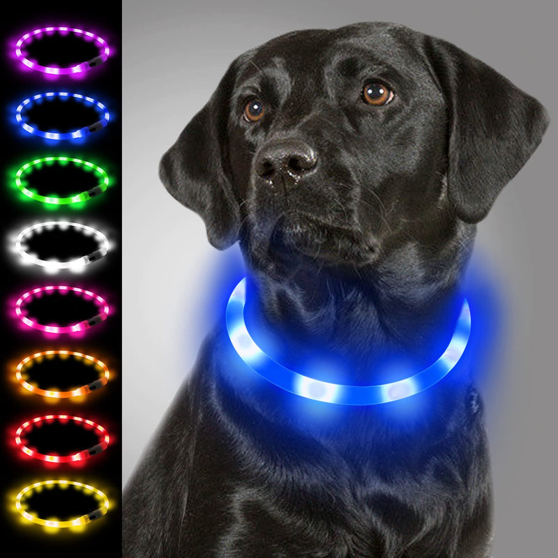 Joytale Light Up Dog Collar, Rechargeable Rainproof LED Collar for Night Walking Safety, Soft Silicone Glow in The Dark, Suitable for Small Medium Large Dogs, Blue 8-27.5 Inch (Pack of 1)