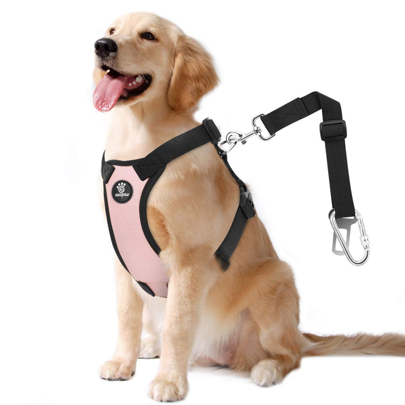 Dog Seat Belt, Safety Vest Dog Car Harness with Adjustable Buckle Dog Seat Belt for Vehicle Nylon Pet Safety Seat Belts Heavy Duty(L, Pink) - PawsPlanet Australia