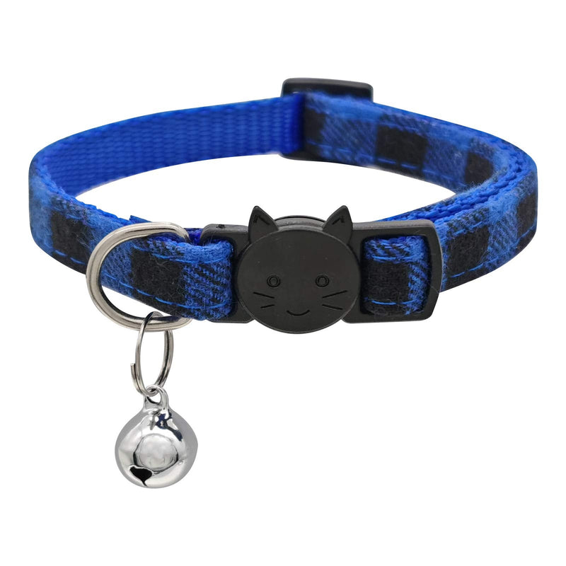 MJIYA Cat Collar with Bell, Breakaway Grid Collar with Plastic Buckle, Light Adjustable, Nylon, Kitty Collars (Dark Blue) Dark Blue - PawsPlanet Australia