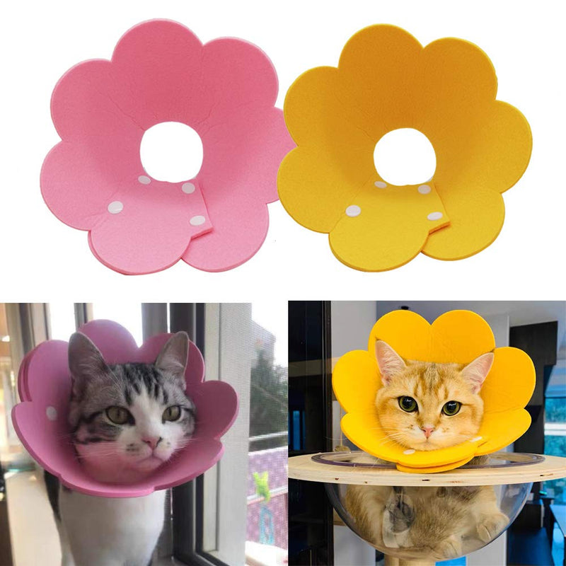 Adjustable Cat Recovery Collar - Cute Flower Neck Cat Cones After Surgery, Set of 2 Cat E Collar, Surgery Recovery Elizabethan Collars for Kitten and Cats S Size (2 pcs) Small Yellow+Pink - PawsPlanet Australia
